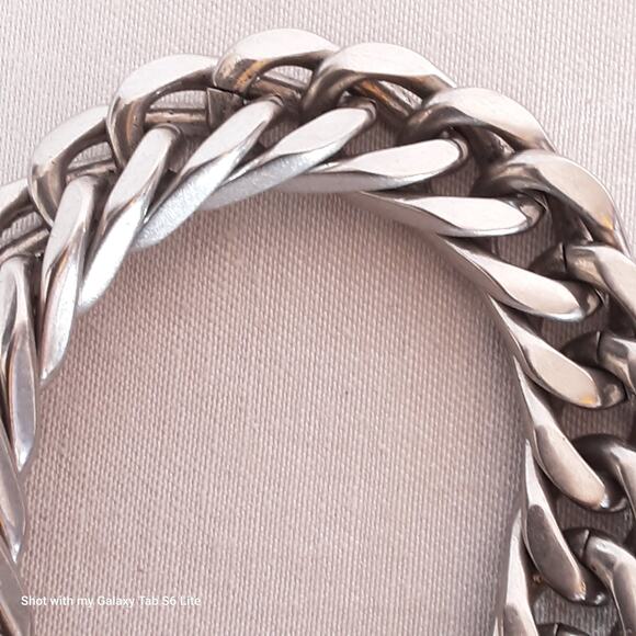 Chunky Curb Chain Bracelet Silver Tone Lobster Claw - Picture 7 of 10